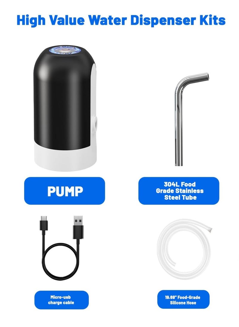 Water Dispenser for 5 Gallon Bottle, Portable USB Charging Electric Water Pump, Drinking Water Jug Pump for Home, Kitchen, Living Room, Office, Camping, Universal for 3-5 Gallon (Black) - Image 3